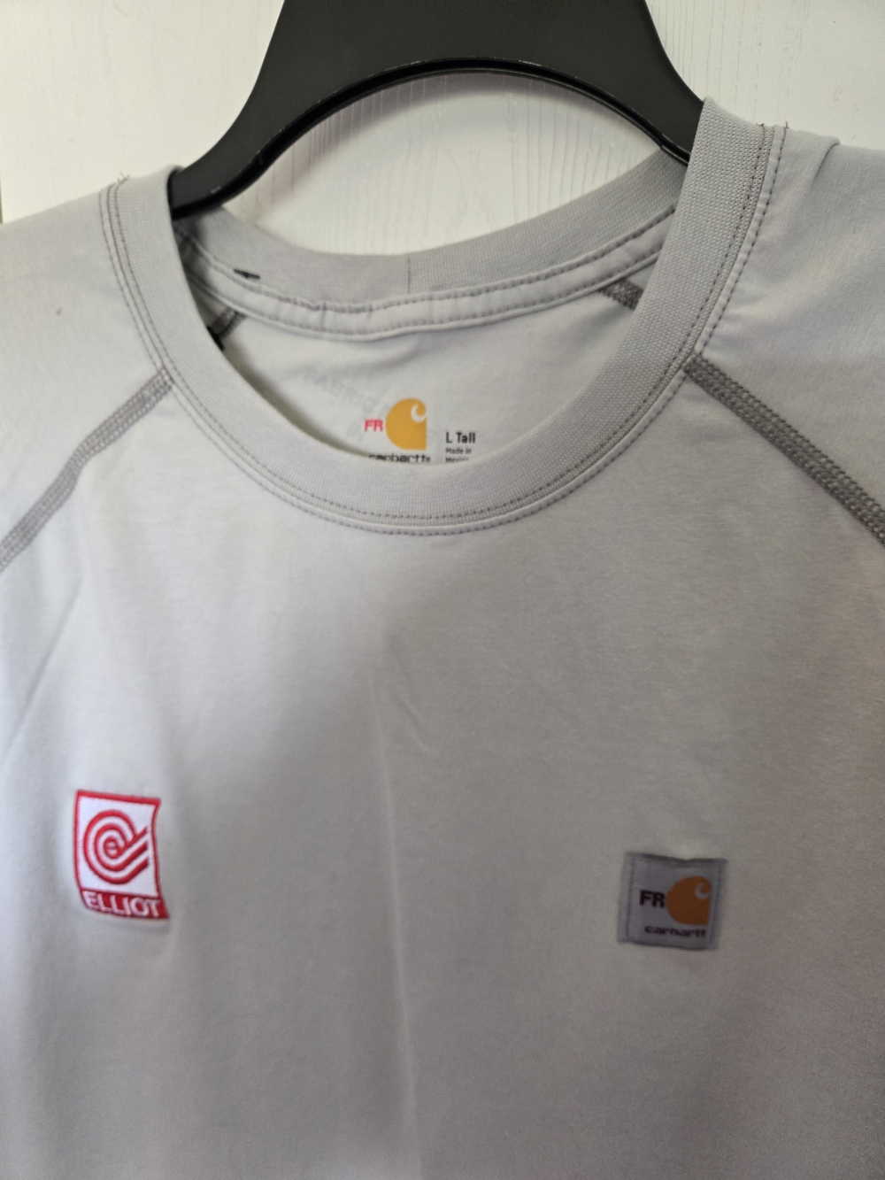 Carhartt Light Gray Crew Tee with Dual Chest Logos FR In Good Cond. L Tall